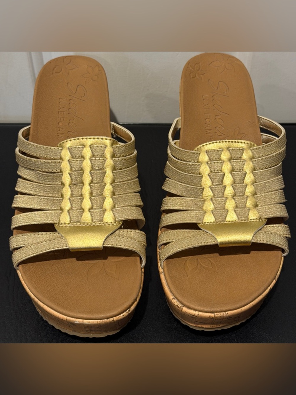 Women's Skechers Brit-Girl Wonder Wedge Stretch Huarache slide sandals size 8